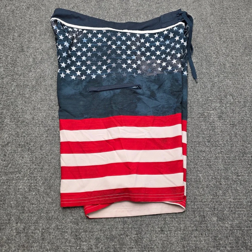 Burnside Mens Board‎ Shorts Size 34 American Flag Stars Stripes Swim Trunks Navy